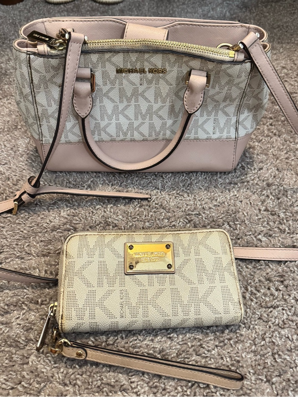 Michael Kors Blush Logo Satchel with Matching Wallet